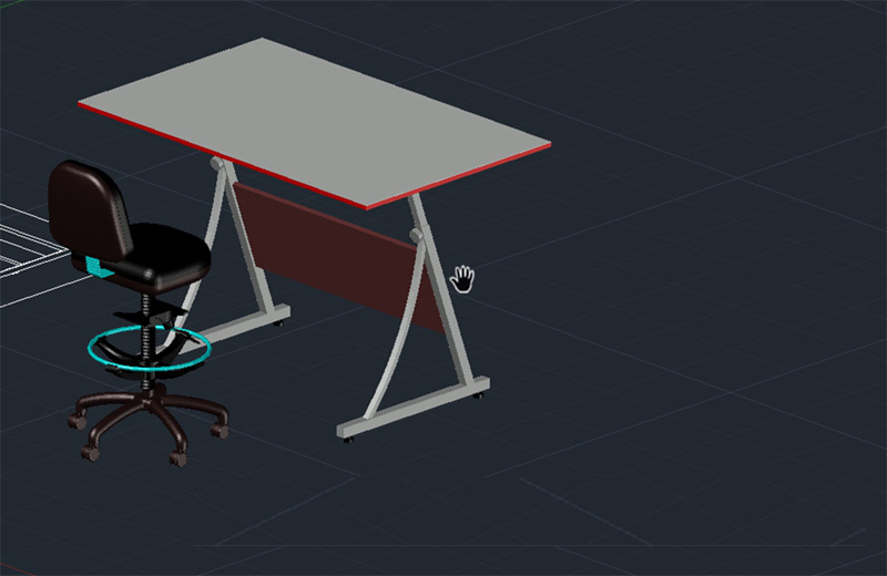 دانلود فایل اتوکد میز طراحی با صندلی سه‌بعدی dwg در اتوکد
