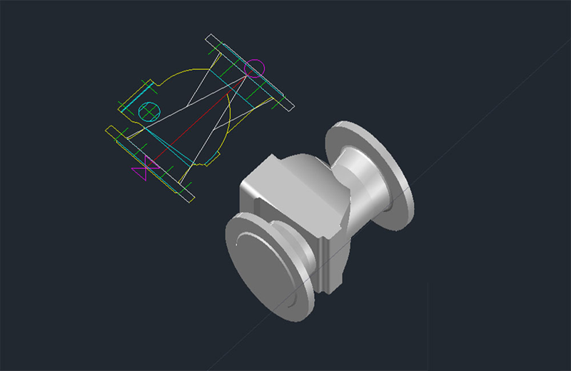 دانلود فایل اتوکد شیر یک‌طرفه پنوماتیک سه‌بعدی dwg در اتوکد