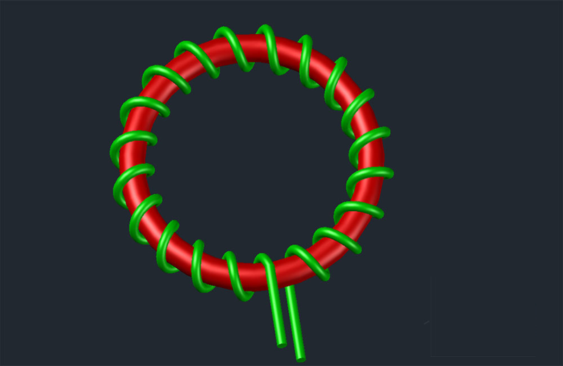 دانلود فایل اتوکد حلقه سیم‌پیچ سه‌بعدی dwg در اتوکد