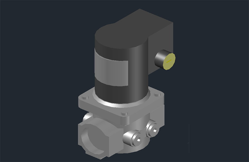 دانلود فایل اتوکد شیر سلونوئیدی پنوماتیک سه‌بعدی dwg در اتوکد