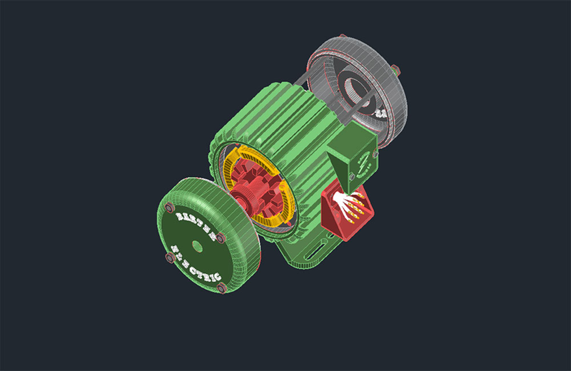 دانلود فایل اتوکد موتور آسنکرون سه‌بعدی dwg در اتوکد