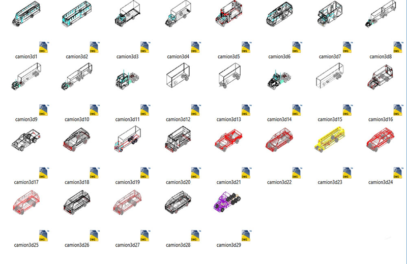 دانلود فایل اتوکد کامیون‌های سه‌بعدی dwg در اتوکد