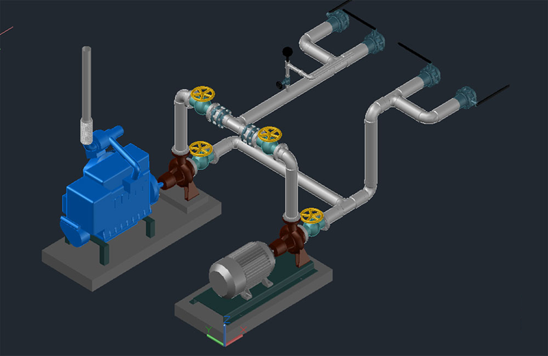 دانلود فایل اتوکد اتصال پمپ آب سه‌بعدی dwg در اتوکد