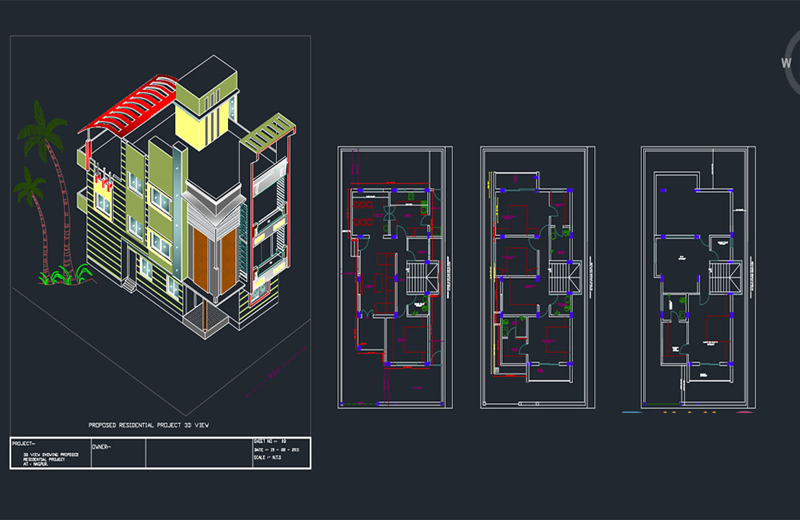 دانلود فایل اتوکد طراحی سه‌بعدی بونگالو dwg در اتوکد