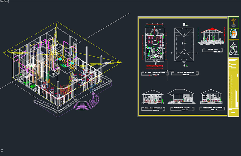 دانلود فایل اتوکد پروژه رستوران سه‌بعدی و دوبعدی dwg در اتوکد
