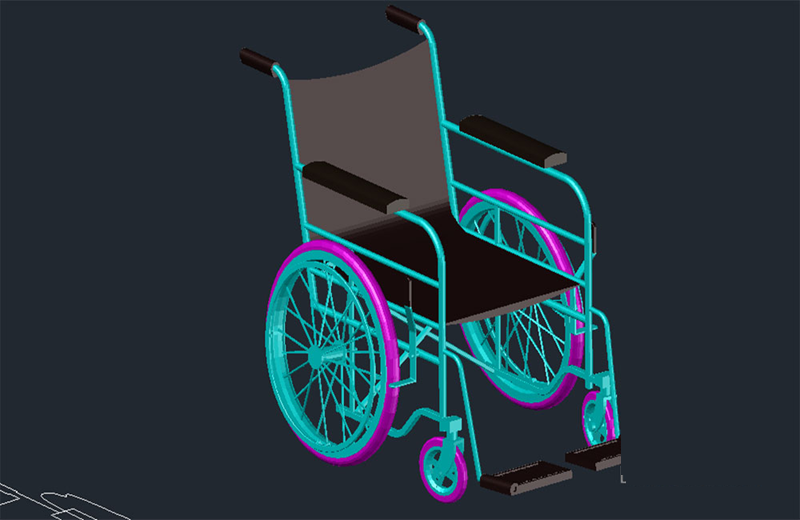 دانلود فایل اتوکد ویلچر سه‌بعدی dwg در اتوکد