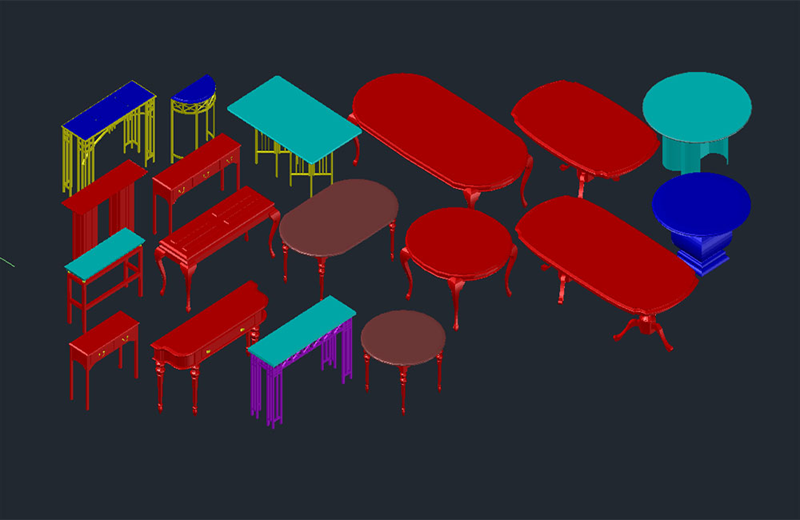 دانلود فایل اتوکد مجموعه میز سه‌بعدی dwg در اتوکد
