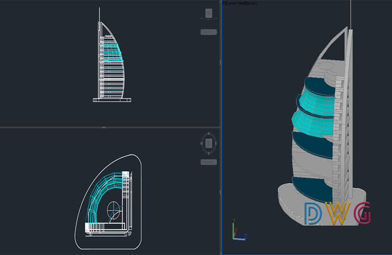 دانلود فایل اتوکد برج العرب 3D CAD Drawing