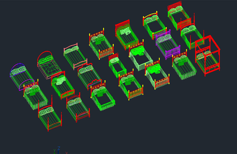 دانلود فایل اتوکد مجموعه تخت خواب سه‌بعدی dwg در اتوکد