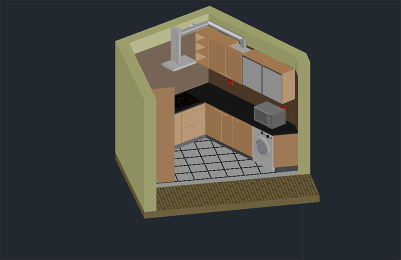  دانلود فایل اتوکد آشپزخانه سه‌بعدی مدرن dwg در اتوکد