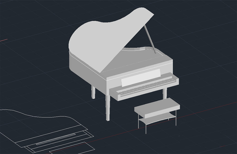 دانلود فایل اتوکد مدل سه‌بعدی پیانو dwg در اتوکد