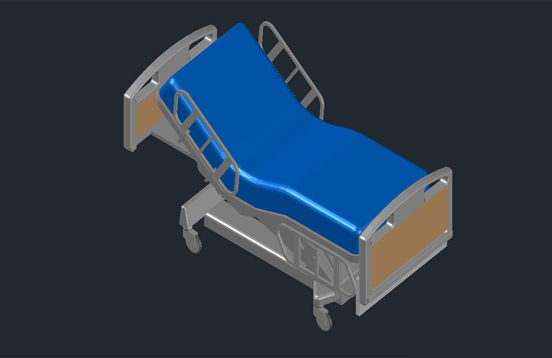 دانلود فایل اتوکد مدل سه‌بعدی تخت بیمارستان dwg در اتوکد