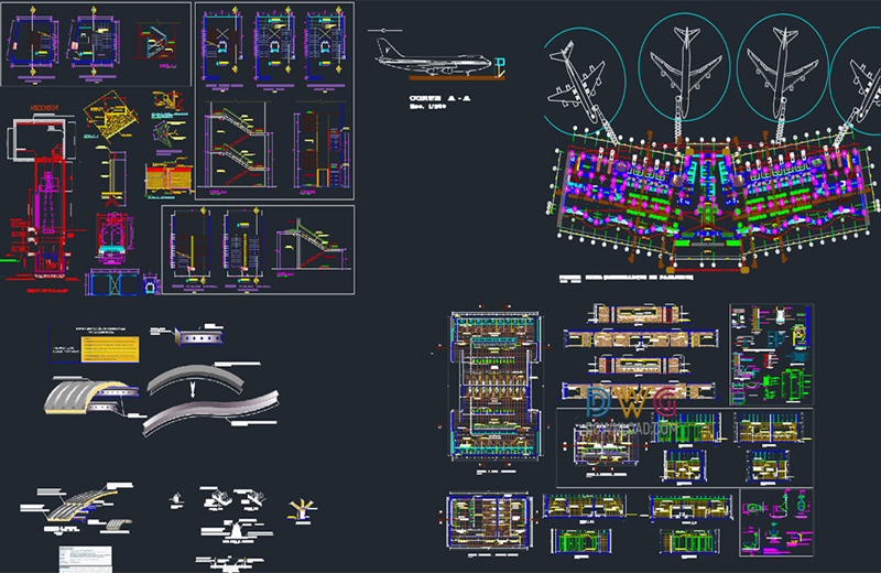 دانلود فایل اتوکد پروژه کامل معماری فرودگاه با دید توپولوژیک dwg در اتوکد