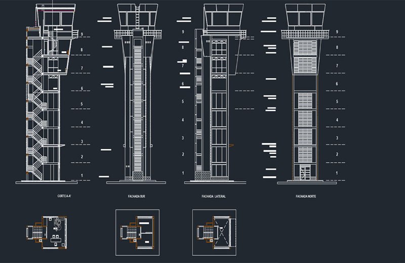 دانلود فایل اتوکد برج کنترل فرودگاه dwg در اتوکد